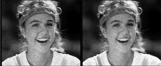斑点噪声对左边图像画质造成了影响，右边的是滤波后的图像